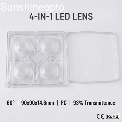90×90 mm optische PC LED-lens met 60 ° stralingshoek voor industriële hoogbouwverlichting